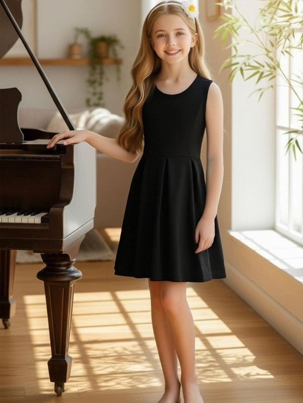 Girls' Black Sleeveless Party Dress - Elegant Twirl Skirt